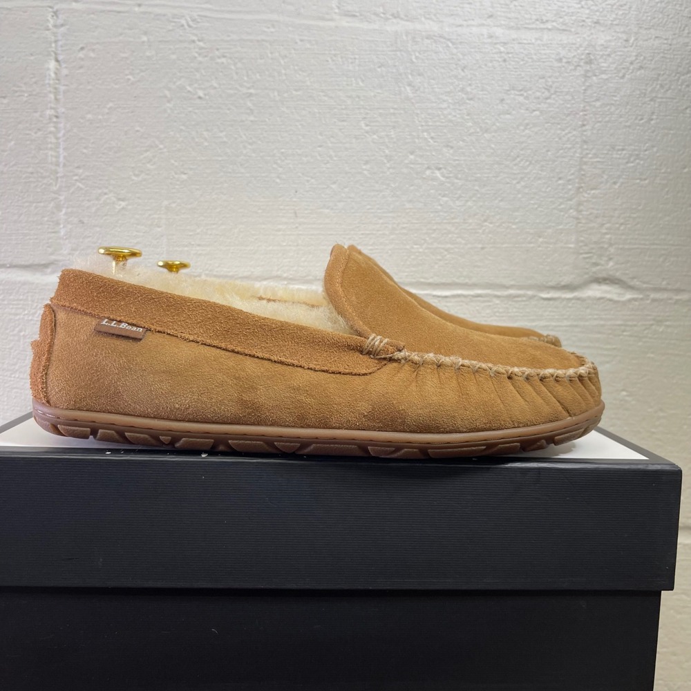 LL Bean Wicked Good Moccasins 296508 Brown Suede Shearling‎ Slippers Men's 11 US